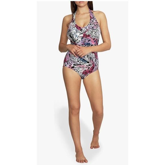 Speedo Women's 10 Swimsuit One Piece Moderate Cut Festival Fuchsia Animal Swirl - Picture 3 of 14